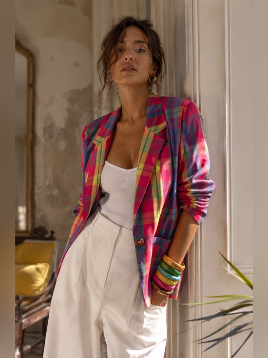 Vintage Jackets & Blazers - Ziba Petite Vintage Colourful Plaid Blazer Sz 6 | Bold Statement Jacket